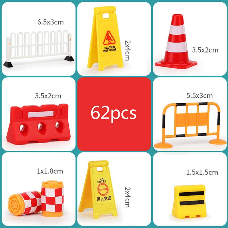 62Pcs Car Accessories Road Sign Traffic Model Diy City Parking Educational Toys