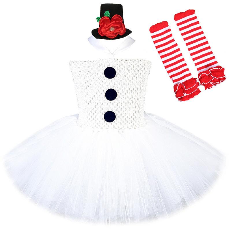 Christmas Snowman Mesh Skirt Girls Dress Suit Children Tutu Skirts