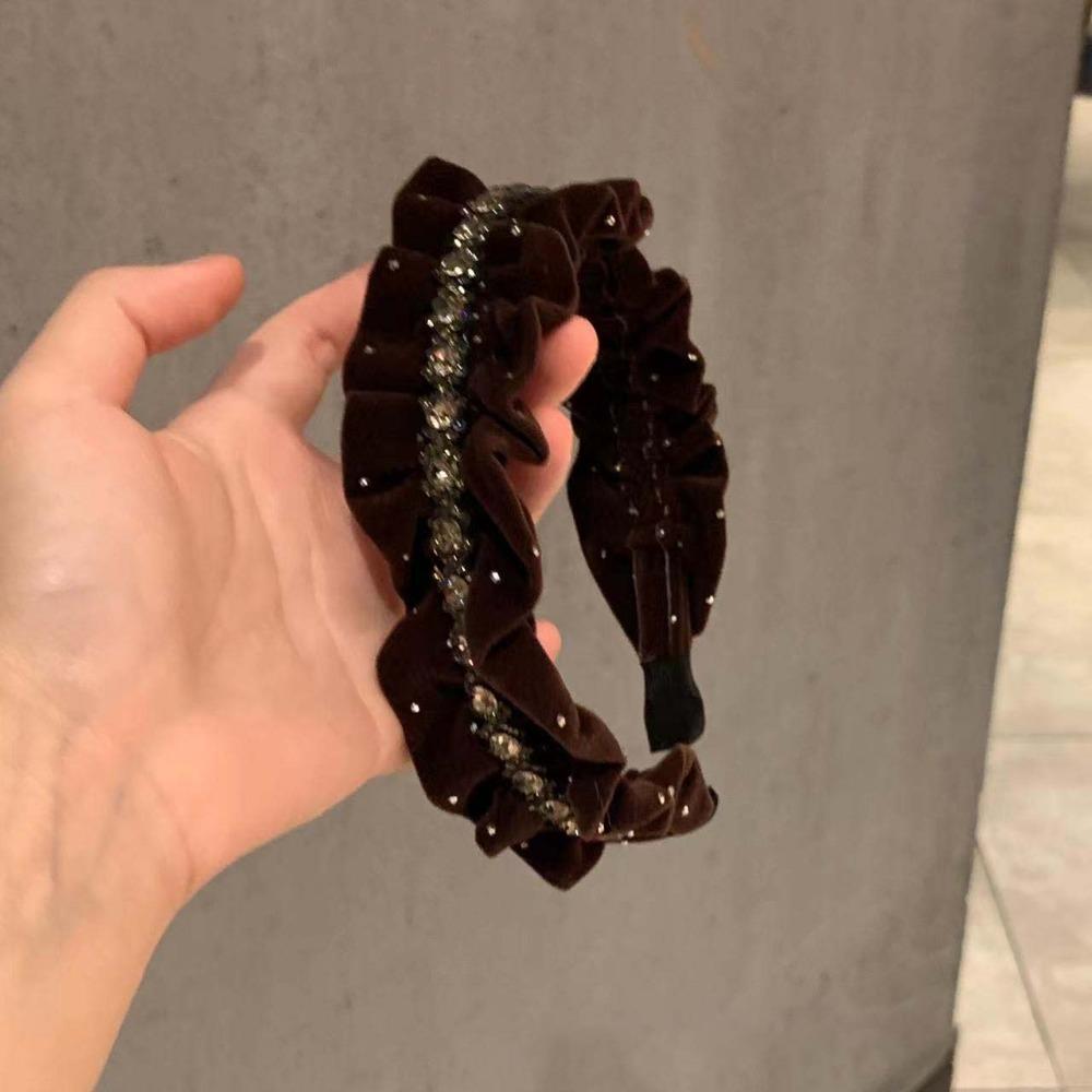 Elegant Shiny Rhinestone Headband Sweet Women Sequin Hairband Velvet Pleated Hair Hoop Female