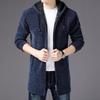New Chenille Mid-length Plus Velvet Black Hooded Knitted Sweater Jacket Men's Autumn and Winter Cardigan