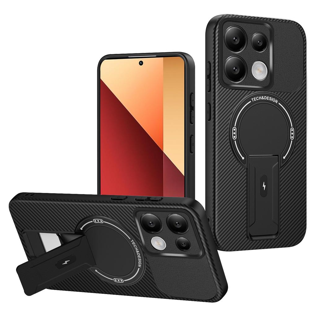 Чехол для телефона Xiaomi Redmi Note 14S 4G/Note 13 Pro 4G/Poco M6 Pro 4G с текстурой углеродного волокна, из ПК+ТПУ, с подставкой