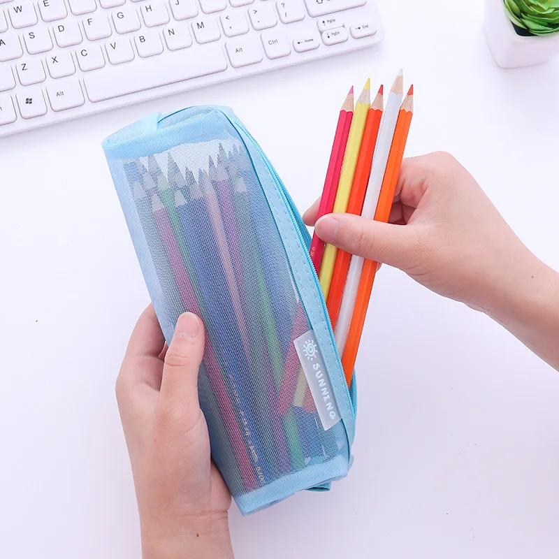 Cute Transparent Mesh Pencil Pouch High Value Student Stationery Bag Portable Multi-functional Student Supplies Storage Bag