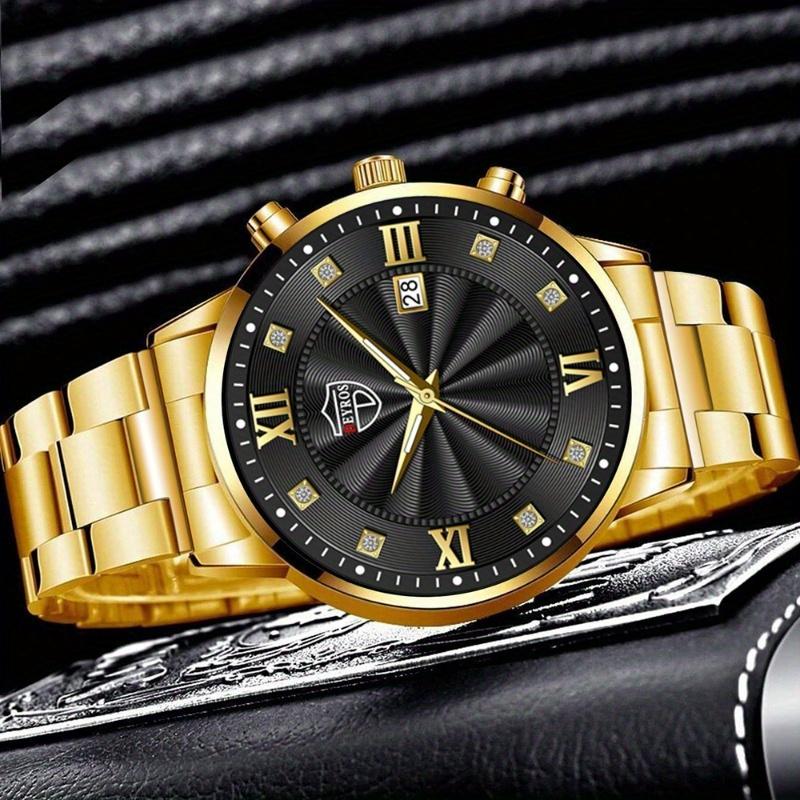 2 шт./комплект модные кварцевые часы с календарем, роскошные деловые наручные часы из нержавеющей стали, идеальный выбор для подарков