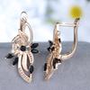 1 Pair Black Zircon Flowers Drop Earrings for Women Gold Color Wedding Ethnic Style Jewelry