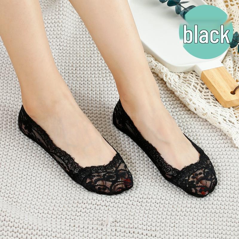 Женские короткие носки из кружева в японском стиле - Милые, Тонкие, Силиконовая Нескользящая Хлопковая Подошва, Весенне-Летние Невидимые Носки-Следки