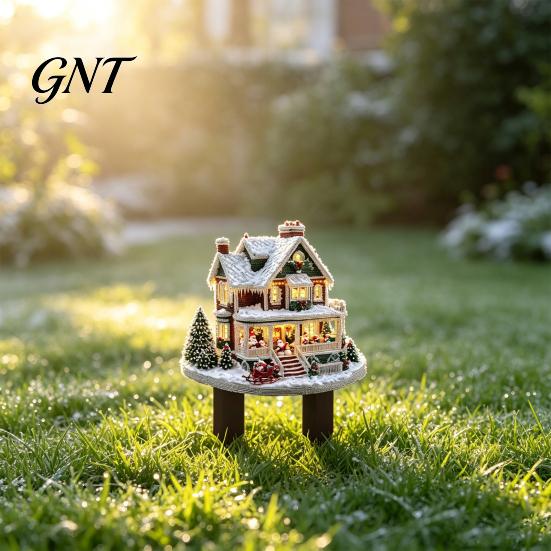 Christmas Garden Stake Snowy Cottage Stake, Acrylic Yard Sign, Fairy Tale Insert Winter Outdoor Lawn Ornament for Holiday Decoration Landscaping