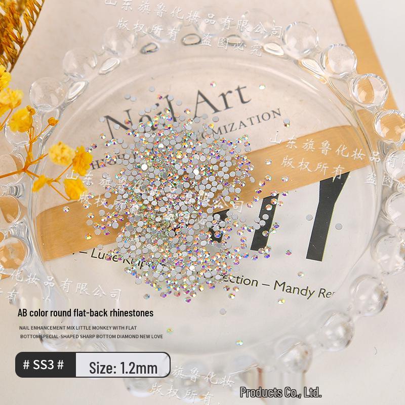 Маленькие круглые стразы AB белого цвета с радужным переливом – Кристальное стекло, плоское дно для суперблестящего декора