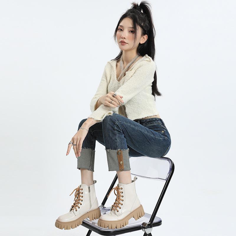 Women's Autumn and Winter Sweet and Cool Women's Clothing High Waist Small Straight Jeans Women's Autumn and Winter