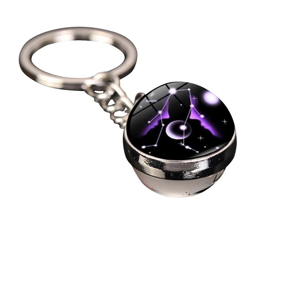 Брелок для ключей с подвеской в виде сумки с 12 знаками зодиака, светящийся в темноте, с драгоценными камнями, двухсторонний стеклянный шар