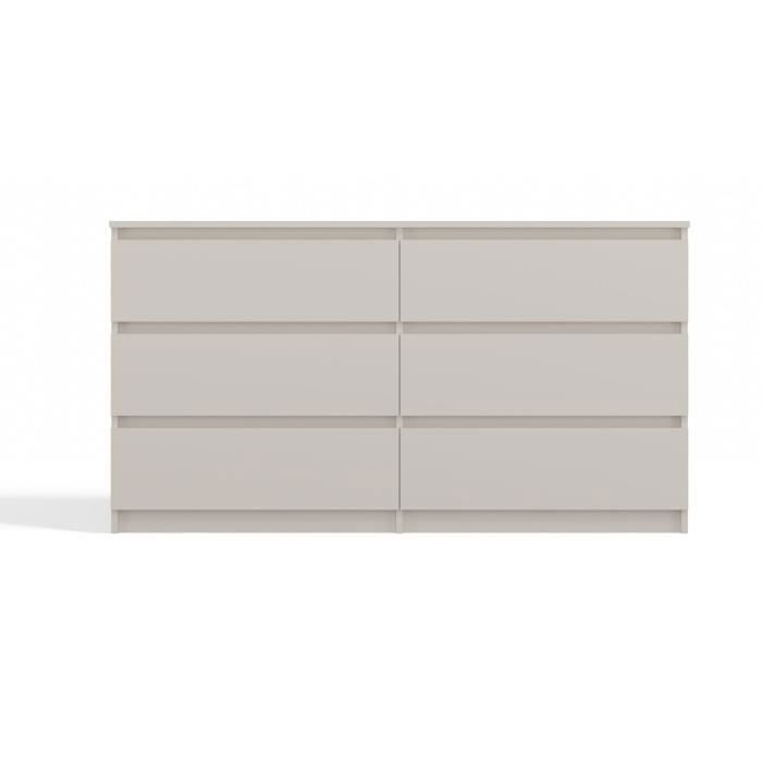 ASTER - Commode large chambre salon bureau beige - 6 tiroirs - 138x40x75cm - 6 tiroirs - Style scandinave