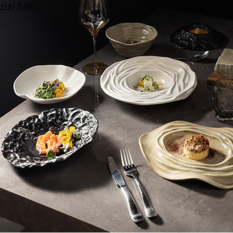 Складная керамическая обеденная тарелка Наклонная миска Тарелка для стейка в западном стиле Десертная миска Фруктовые тарелки Салатницы Тарелки для суши Поднос для закусок