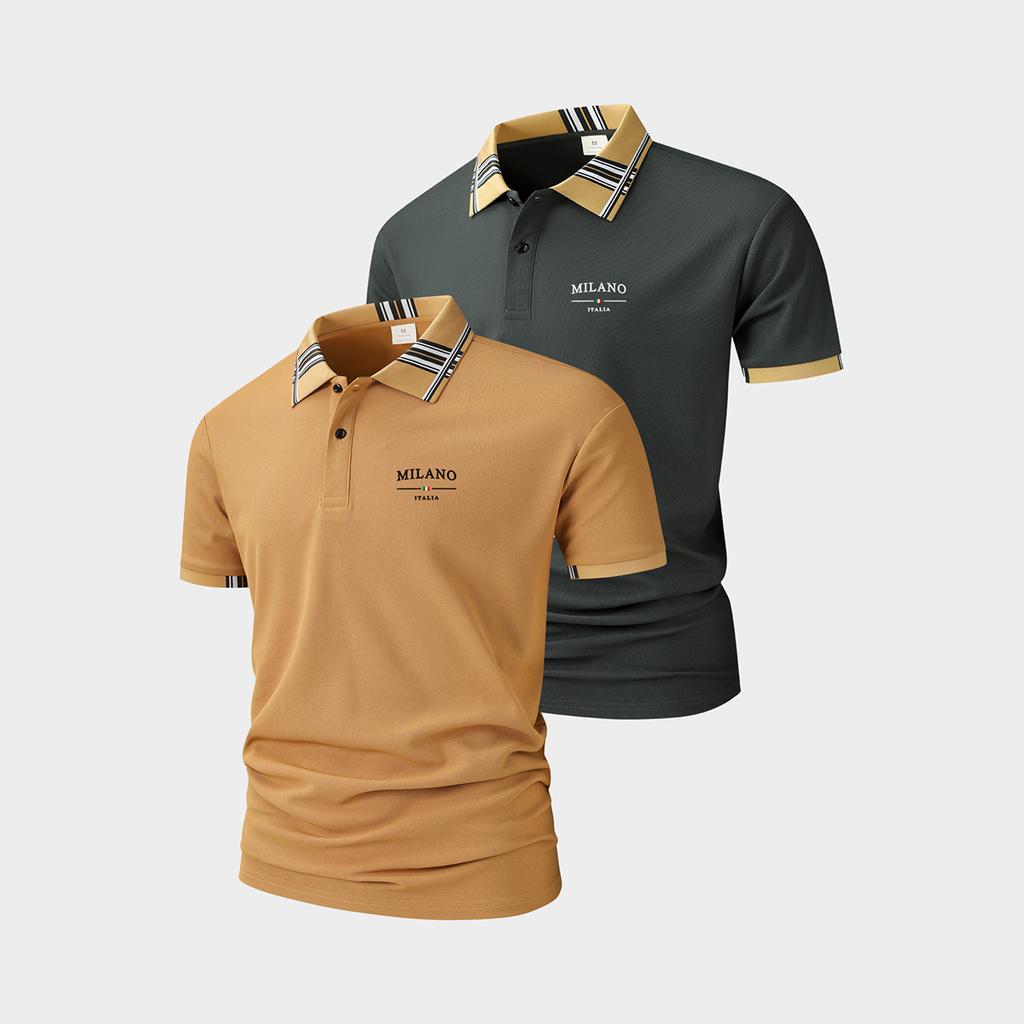2 упаковки мужских повседневных поло - Короткий рукав, рубашки для гольфа для мужчин, модные топы на пуговицах, черная рабочая футболка