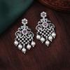 Women's Earrings with Rhodium Plated CZ Manbhavan, Pearls and Multicolor Crystals