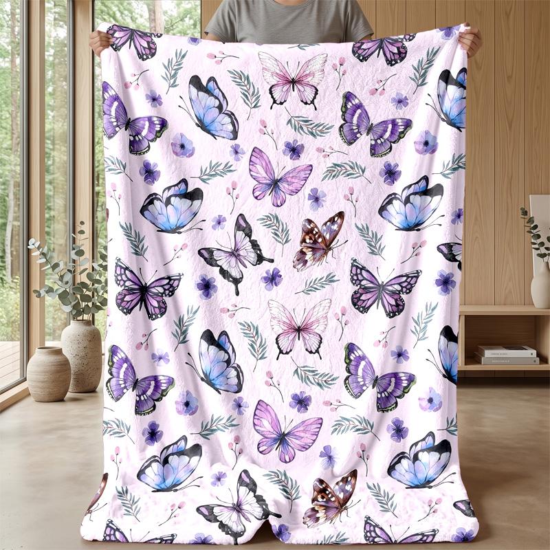 Butterfly Enchanted Portrait blanket Personalized Name Flannel Blanket Soft Cozy Plush Throw for Sofa Bed Lightweight Home Decor