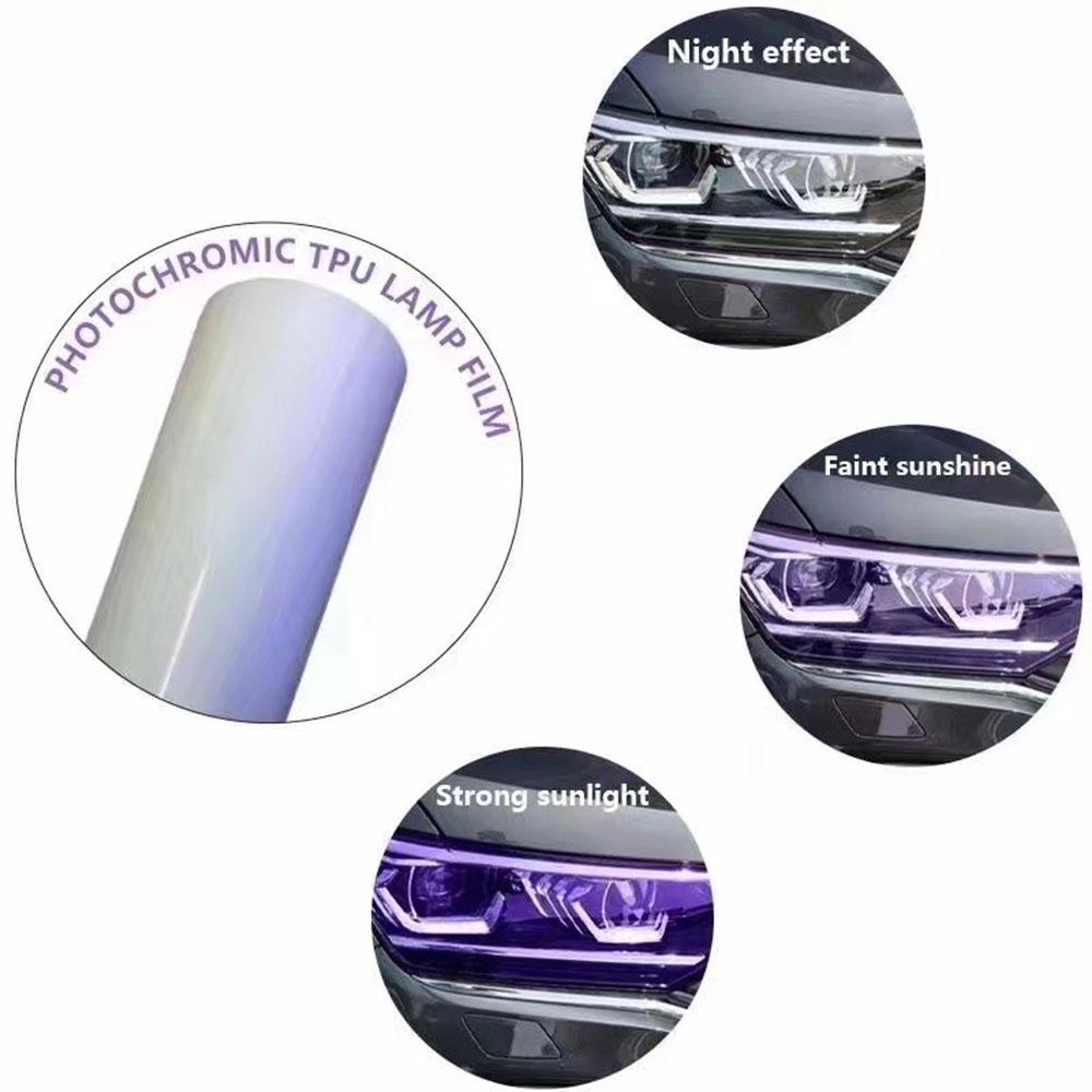 TPU PPF Умная Фотохромная Защитная Пленка для Фар Антицарапина Самовосстанавливающаяся Белый в Фиолетовый в Черный Меняющая Цвет Наклейка