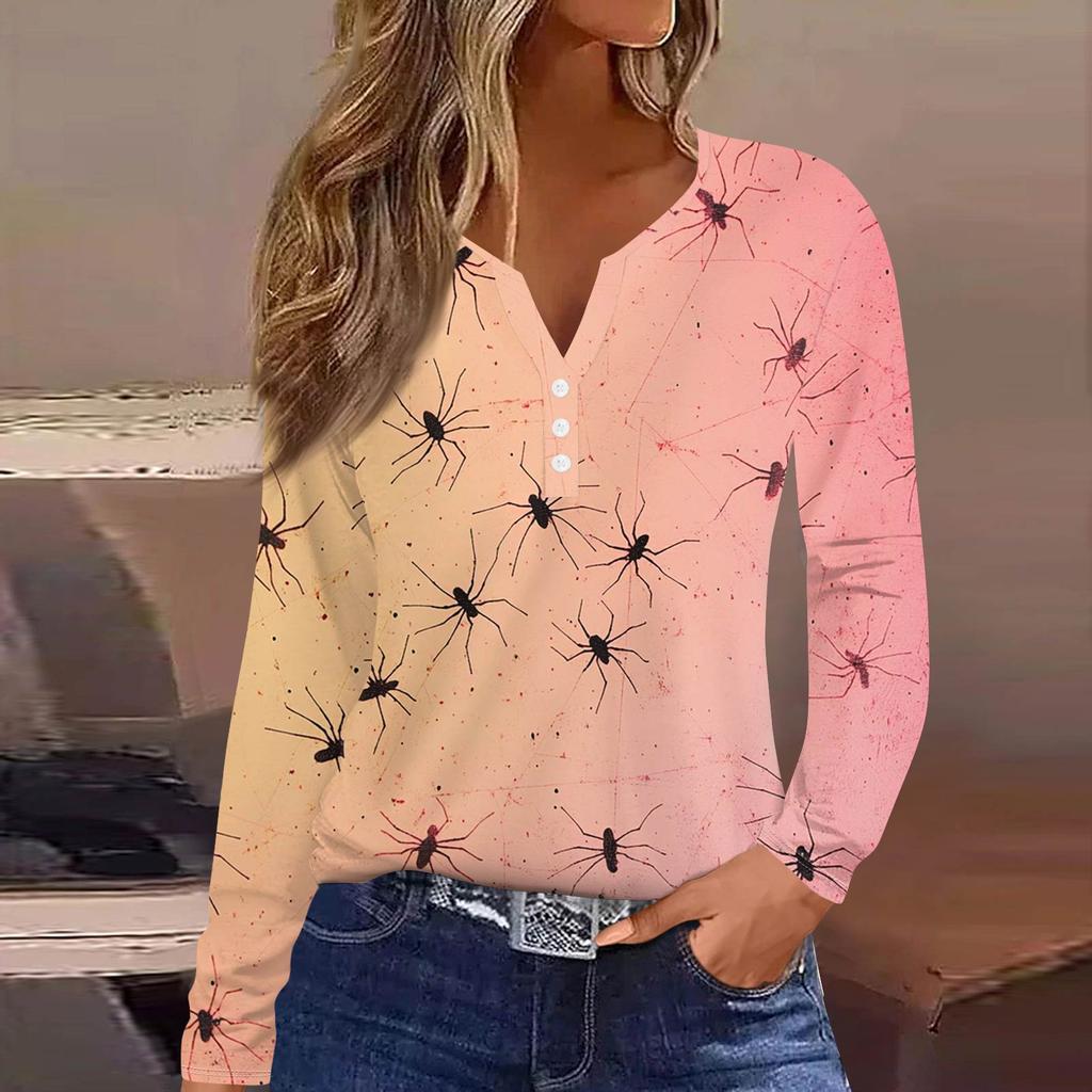 Жен. Футболка Футболка на пуговицах с длинным рукавом Повседневные Выходные Мода Классический Топ с v-образным вырезом Обычный