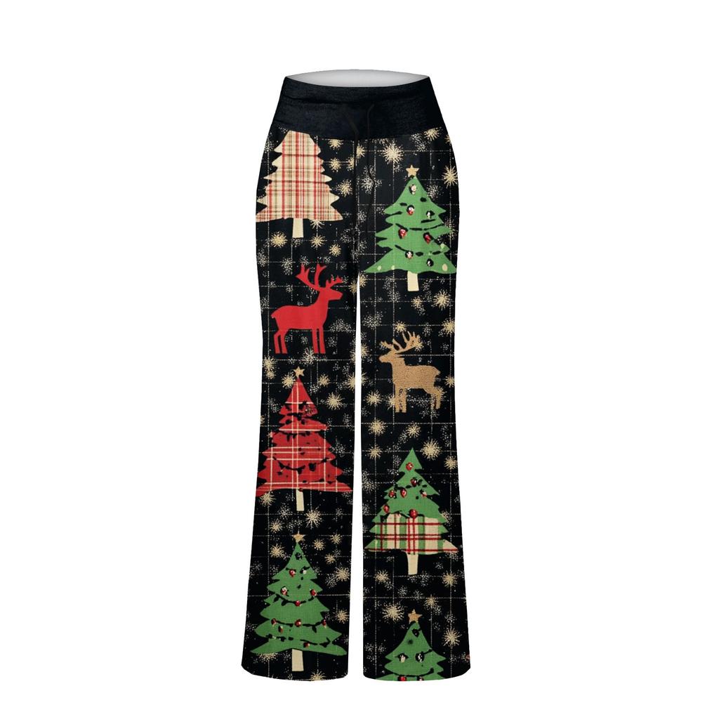 Women's Fashion Casual Comfortable Pajama Pants Christmas Print Drawstring Wide Leg Pants