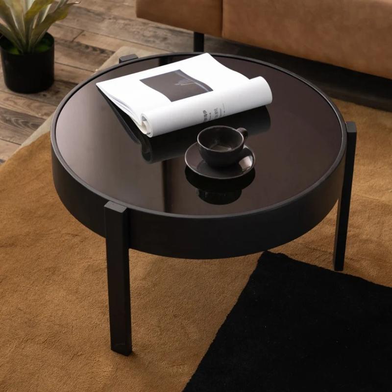 Nordic Round Coffee Table, Wrought Iron & Glass Side Table, Modern Circular Center Table, Sturdy Metal Frame for Living Room