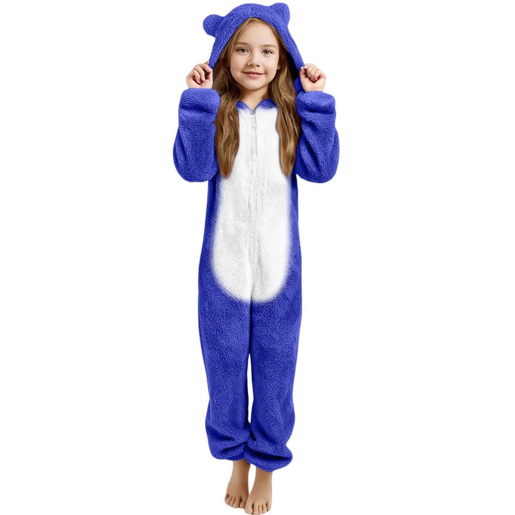 Children's Fashion Colour-Blocked Fleece-Lined Thickened -Eared Fleece Romper