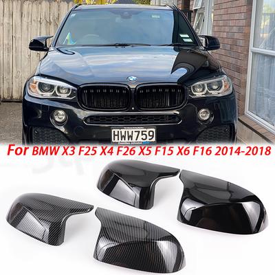 Автомобильная накладка на боковое зеркало заднего вида для BMW F25 X3 F26 X4 F15 X5 F16 X6 2014 2015-2018 Ярко-черный стиль из углеродного волокна