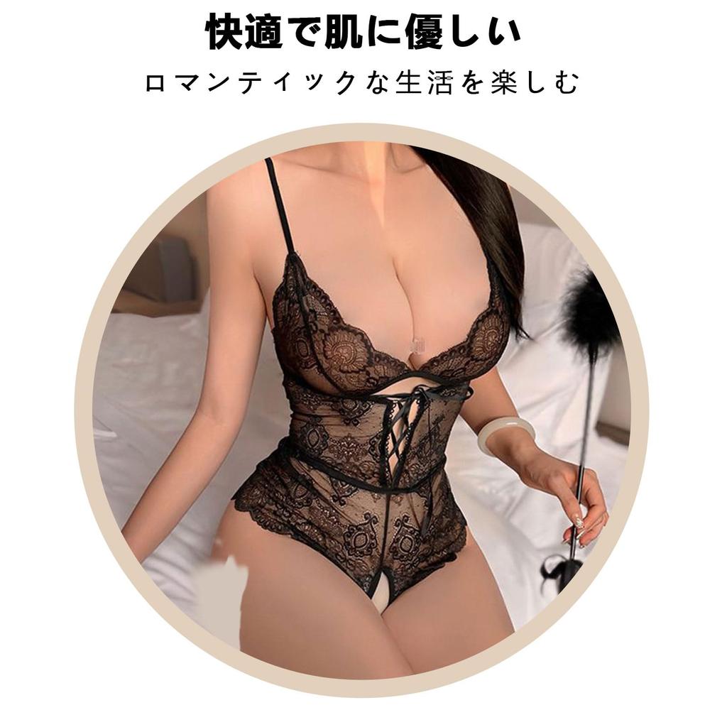 Bodysuit for Women Sexy Open Crotch Camisole Without Taking It Off Couple Stimulation Deep V Neck Kinky SM Young Wife Lace Transparency Breast