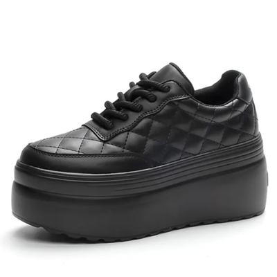 Мода 8 см Новая Натуральная Кожа Шитье Женщины Платформа Женщины Вулканизированная Обувь Скрытый Каблук Весна Осень Женские Массивные Кроссовки Мода