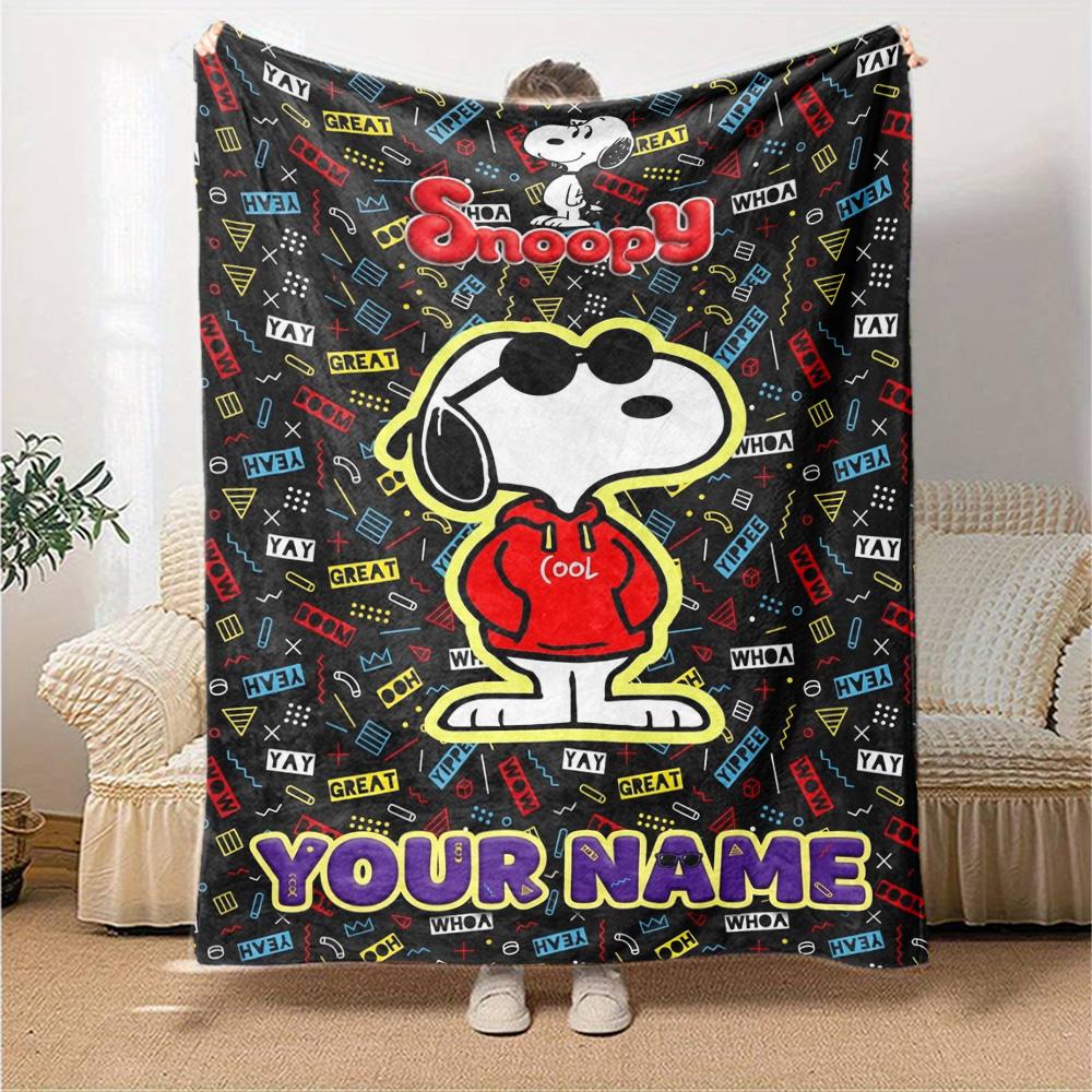 Name Custom Dog Snoopy Print Flannel Blanket High Quality Warm Comfortable Cover for All Seasons Perfect for Gifts Home Decor