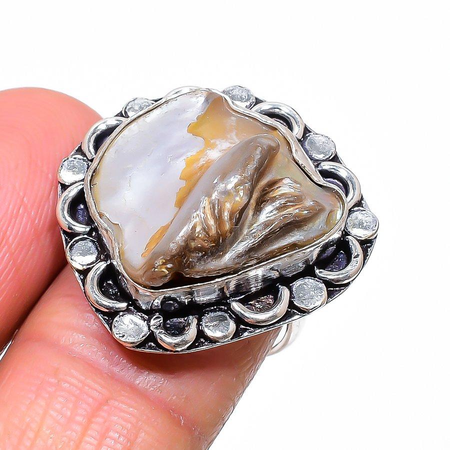 Biwa Pearl Gemstone 925 Sterling Silver Jewelry Ring Size 7