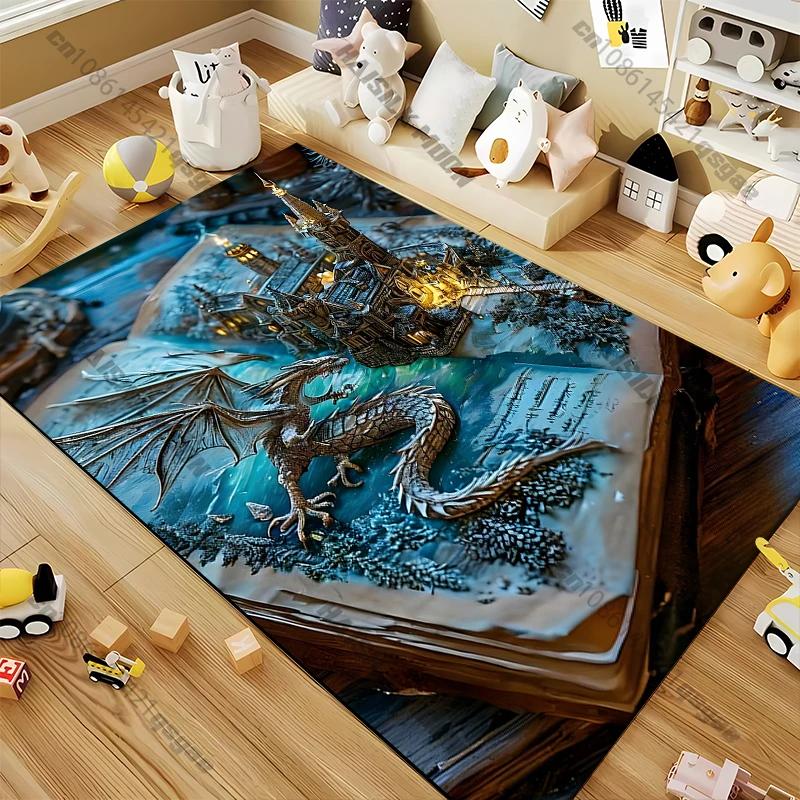 1PC Magic Book Castle Dragon Rug Carpet for Living Room Children Bedroom Play Mat Sofa Floor Rug Home Decor Anti Slip Mat