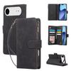 For iPhone 17 Air Case Zipper Wallet Multiple Card Slots Leather Phone Cover with Wrist Strap