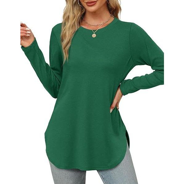 GMXIA Autumn Women's Solid Color Long Sleeve Top Round Neck Loose Casual Base Shirt
