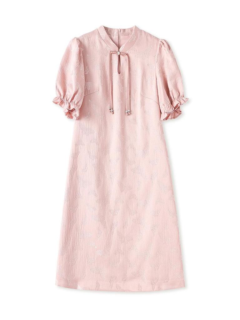 New Chinese Jacquard Butterfly Cheongsam Dress for Women - Retro & Feminine