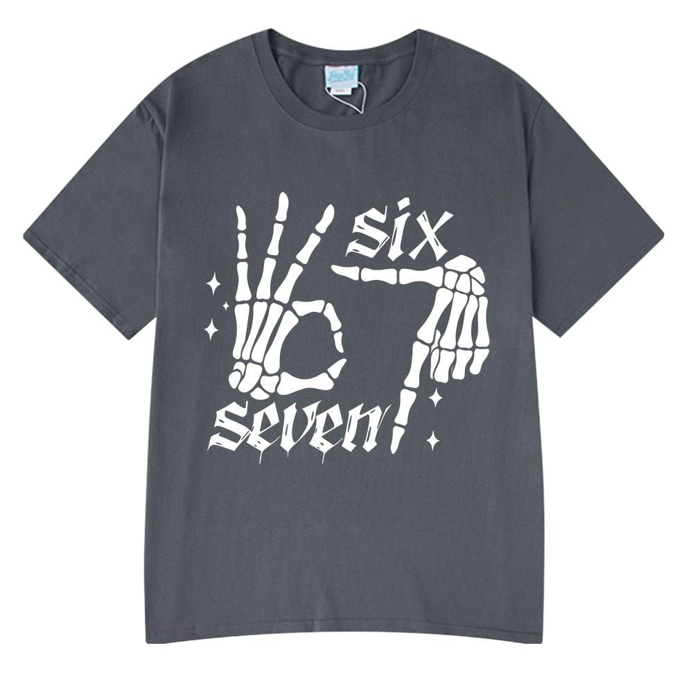 Six Seven Number 67 Funny Skeleton Hands Meme T Shirts Mens Women Clothing Fashion Cotton Casual Short Sleeve T-shirt Streetwear