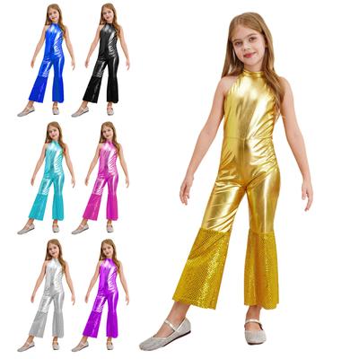 Костюм для девочек с металлическими блестками, боди для певицы и кинозвезды 70-х годов в стиле диско-танца в стиле ретро, комбинезон для косплея с высокой талией, одежда для джазовых танцев