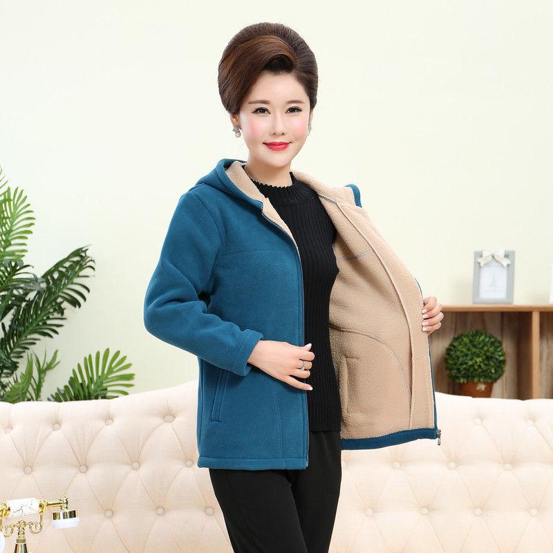 Зимнее пальто женское большого размера для мам, спортивная флисовая рубашка для пожилых людей среднего возраста, женская утепленная верхняя одежда, топы с капюшоном