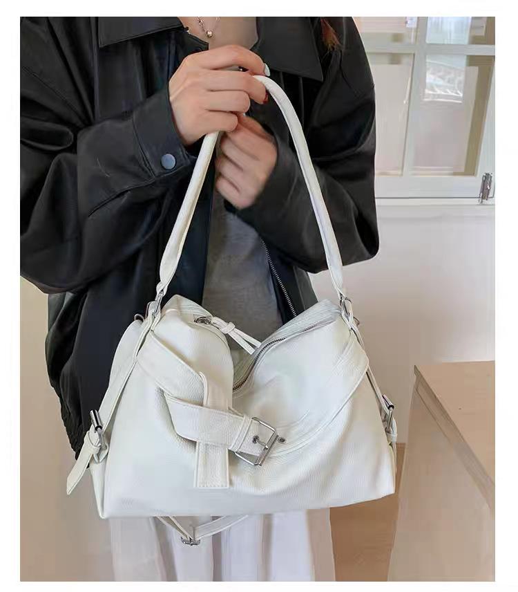 Large Capacity Motorcycle Tote Bag Women Faux Leather Shoulder Crossbody Handbag Casual Commuter Underarm Soft PU Travel Purse