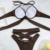 2 Pcs/Set Bathing Suit Solid Color Padded Cross Strap Swimwear Set Spa