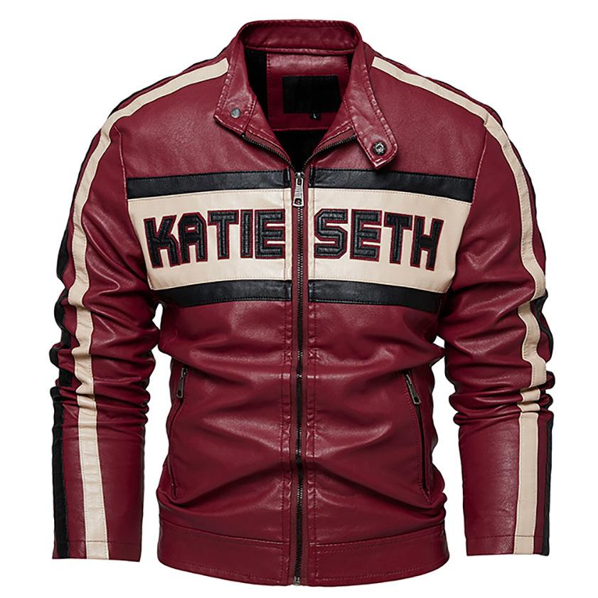 Stand-up Collar Leather Jacket Men's Winter New Trend Fleece Thickened PU Leather Jacket