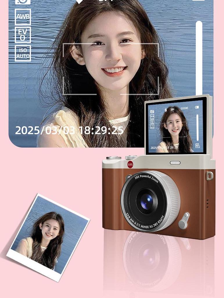CCD Digital Camera with Dual Lenses - Retro Flip-Phone Style, Perfect for Students and Kids, Connects to Phone.