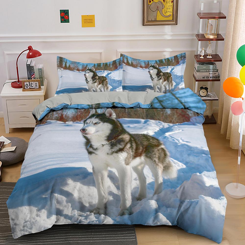 Husky Dog Bedding Set King Queen Size Funny Pet Puppy Duvet Cover For Kids Boys Girls Cute Animal 2/3pcs Polyester Quilt Cover