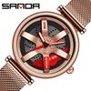 SANDA новые женские часы с вращающимся циферблатом, женские кварцевые часы, повседневные индивидуальные женские часы с ремнем