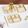 Korean BBQ Gold Cutlery Set: Compartment Plate, Bowl, Spoon, Cup, and Grill Plate