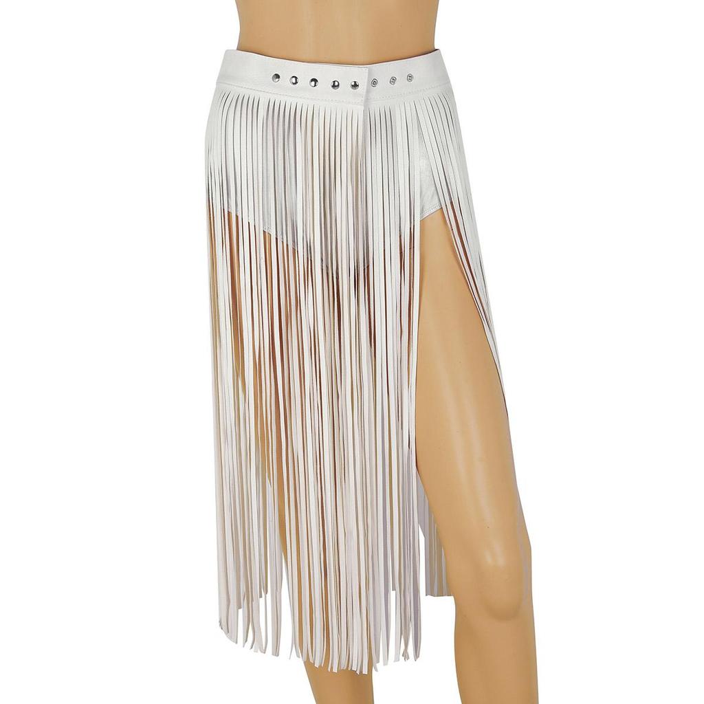 Women Ladies Fashion Faux Leather Adjustable Hippie Boho Waistband Long Fringe Tassel Skirt Belt