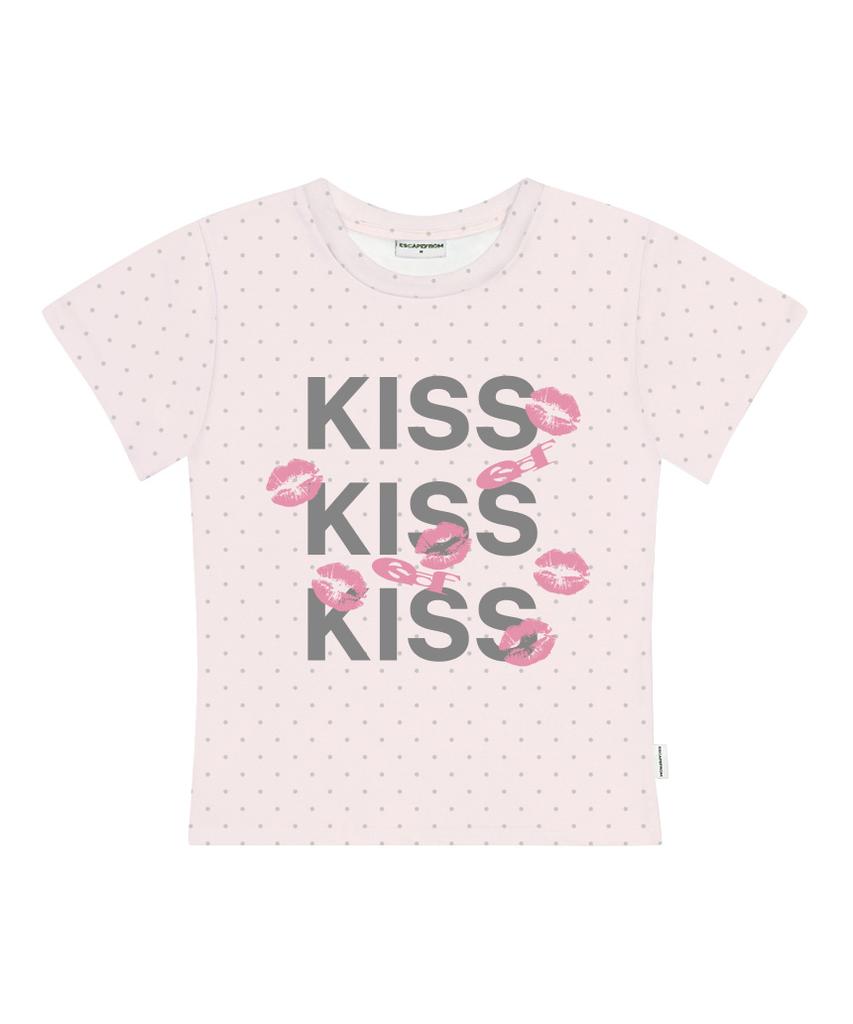 ESCAPEFROM Футболка с принтом Kiss Kiss Kiss Точки Приталенная Короткий рукав Розовый