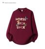 2025 Unisex Red Round Neck Year of the Horse Sweatshirt with Custom Logo, Thickened for Annual Meeting.