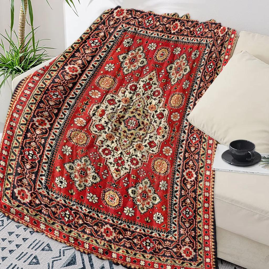 Зимнее теплое мягкое плюшевое одеяло - Винтажный индийский богемный цветочный дизайн для дивана-кровати, Приятные праздничные подарки