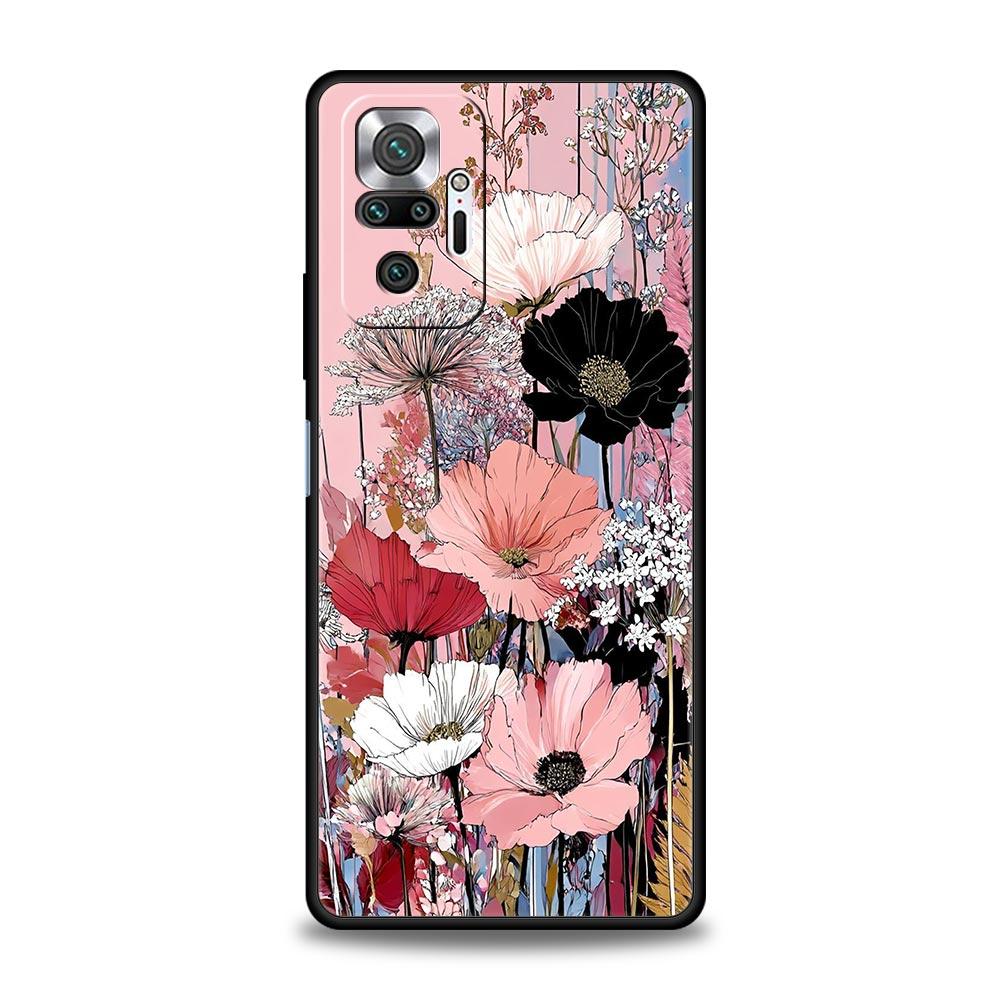 Abstract Plants Flower Phone Case Cover for Redmi 14C 10C Note 15 14 13 12 10 11 K40 Pro Plus 5G Soft TPU Shockproof Shell Funda