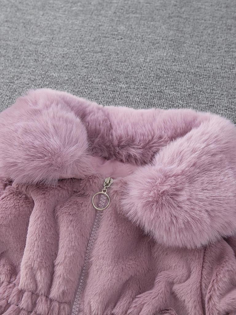 Девочковая осенне-зимняя куртка-свитер с помпоном из искусственного меха