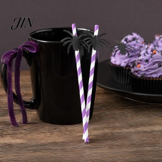 Juice And Cocktail Paper Straws 10PCS Disposable Straws, with Halloween Theme Decorative Patterns, Odorless Striped Drinking for Cocktails Juices