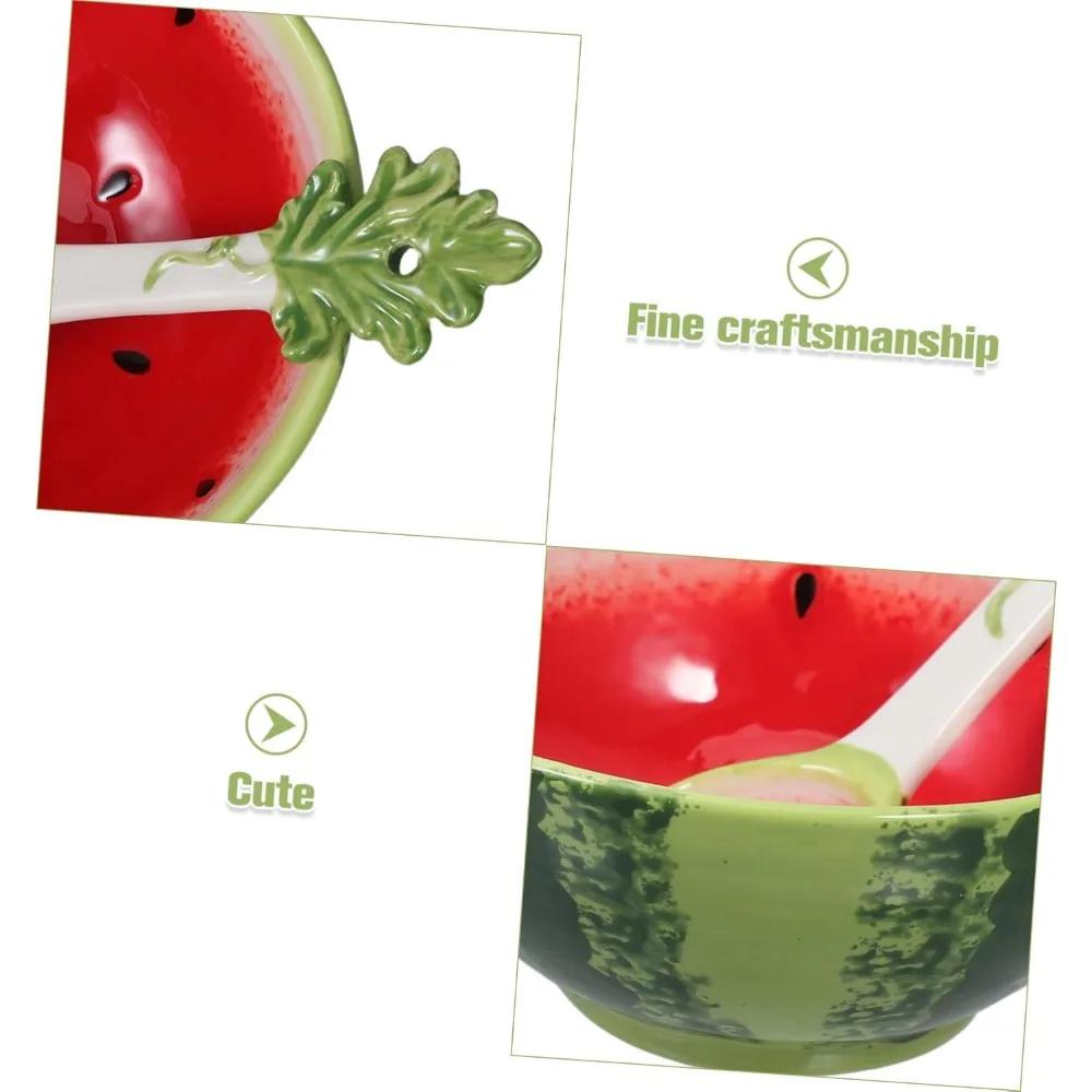 Керамическая миска в форме фрукта с ложкой, блюда-арбузы, кухонное украшение, сервировочная миска для супа, хлопьев, мороженого, салата, десерта